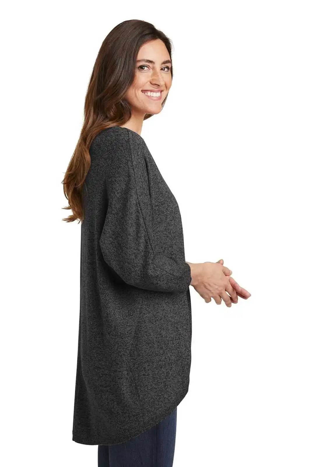 Port Authority Lsw416 Ladies Marled Cocoon Sweater - Black Marl
