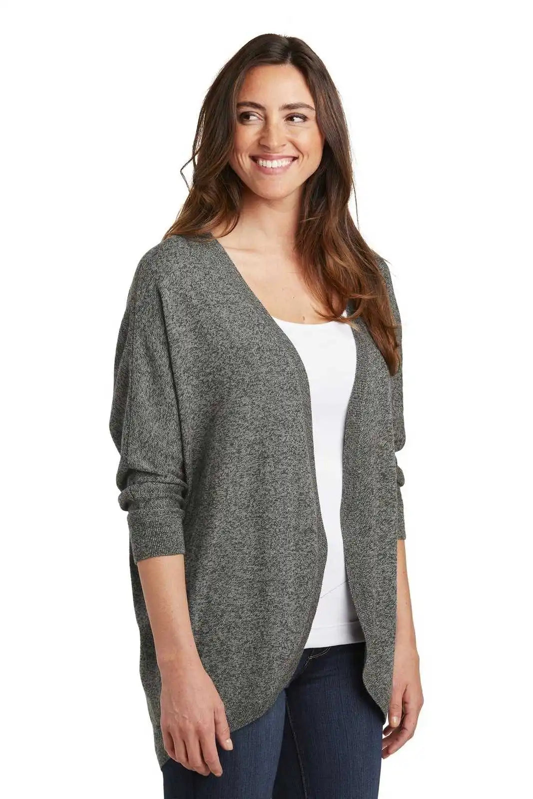 Port Authority Lsw416 Ladies Marled Cocoon Sweater - Warm Gray Marl