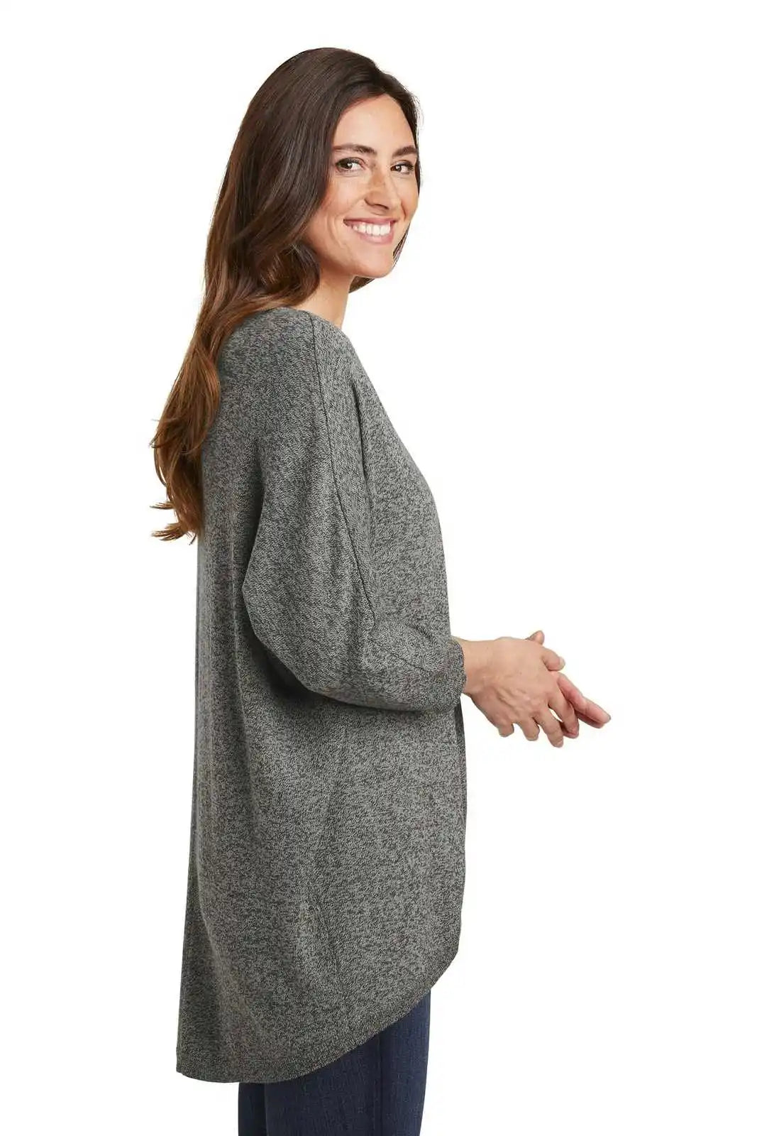 Port Authority Lsw416 Ladies Marled Cocoon Sweater - Warm Gray Marl
