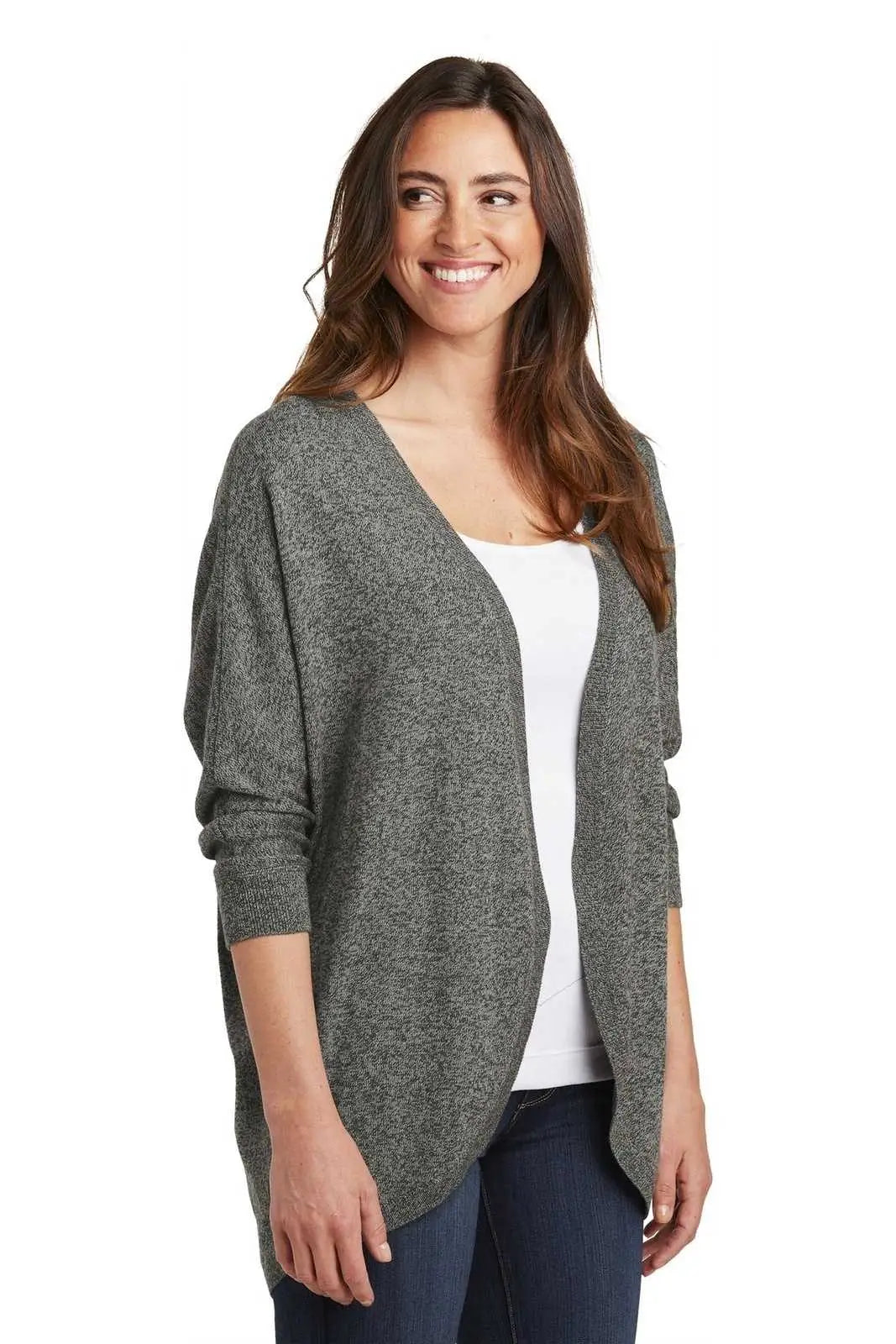 Port Authority Lsw416 Ladies Marled Cocoon Sweater - Warm Gray Marl