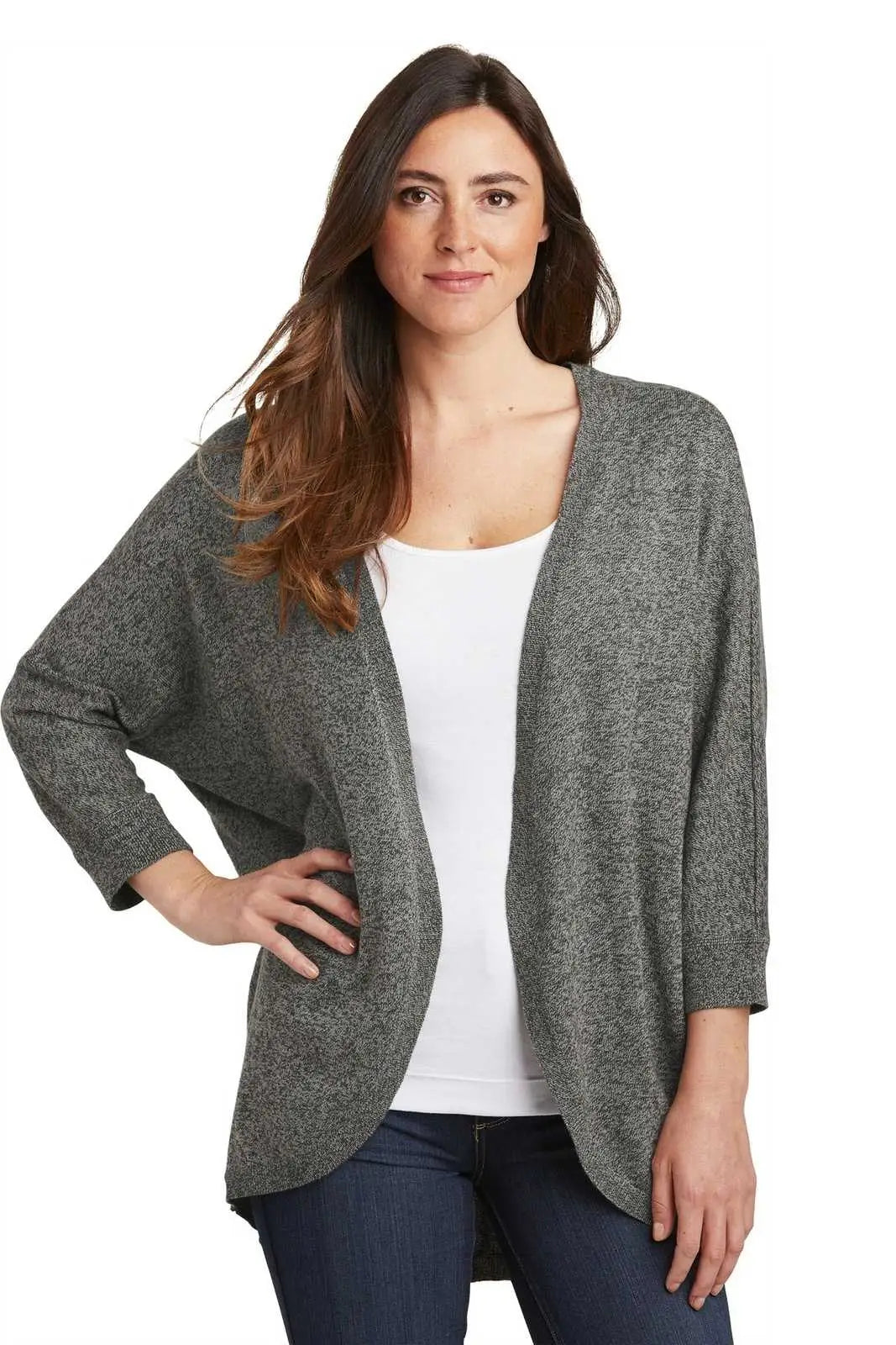 Port Authority Lsw416 Ladies Marled Cocoon Sweater - Warm Gray Marl