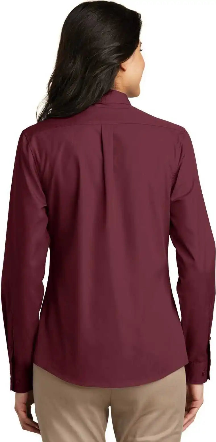 Port Authority Lw100 Ladies Long Sleeve Carefree Poplin Shirt Burgundy
