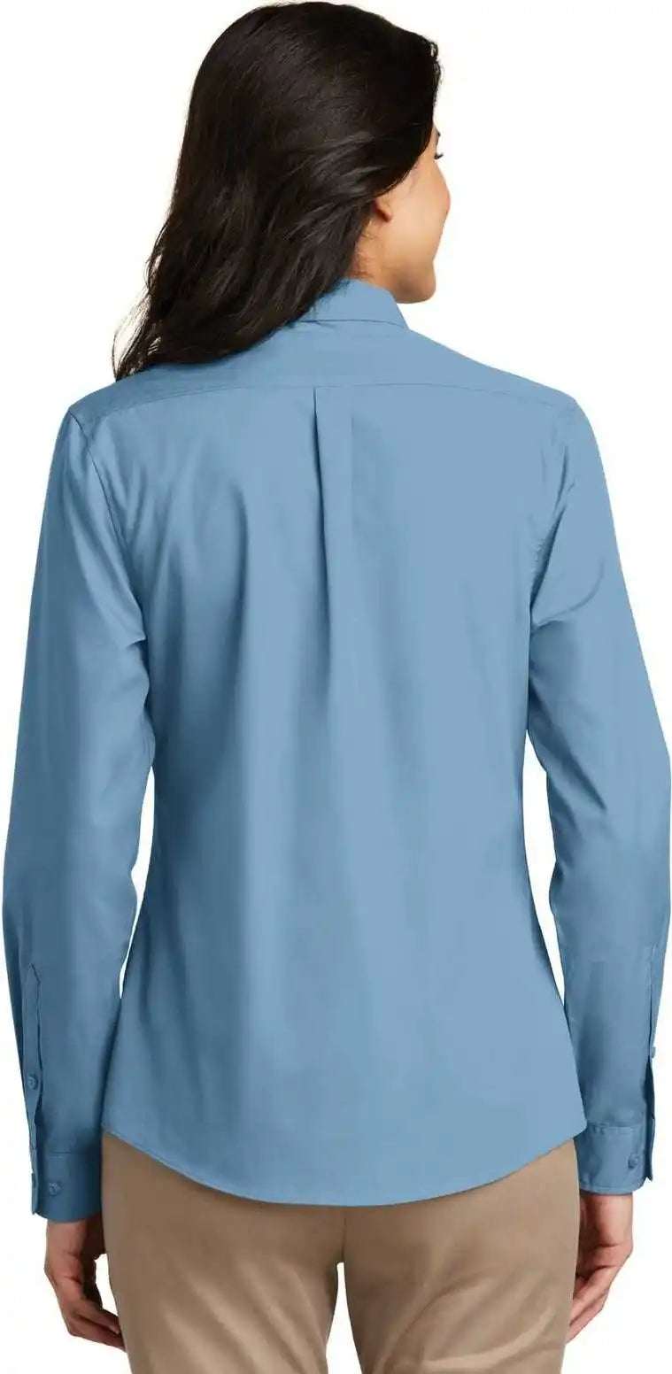 Port Authority Lw100 Ladies Long Sleeve Carefree Poplin Shirt Carolina Blue