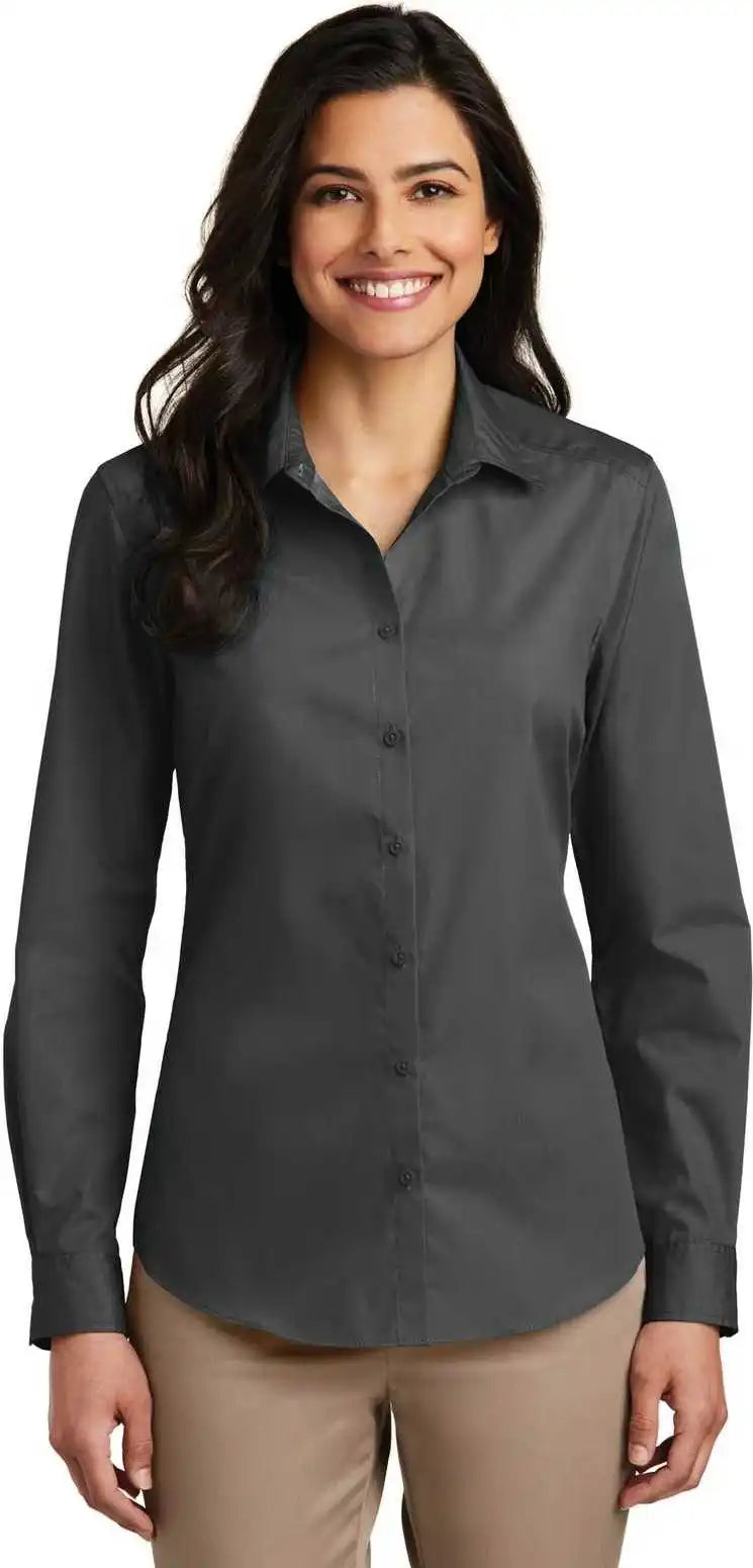 Port Authority Lw100 Ladies Long Sleeve Carefree Poplin Shirt Graphite