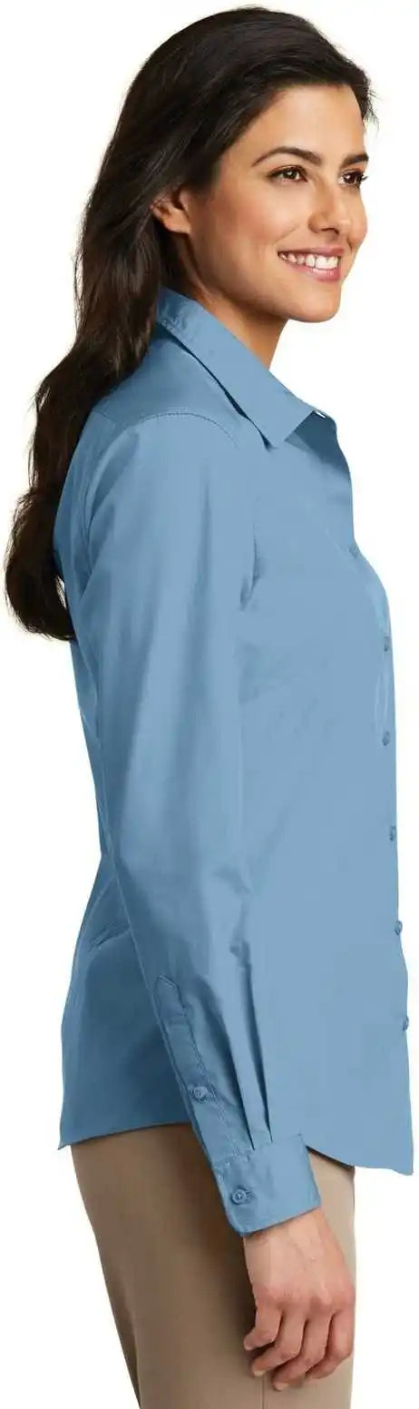 Port Authority Lw100 Ladies Long Sleeve Carefree Poplin Shirt Carolina Blue