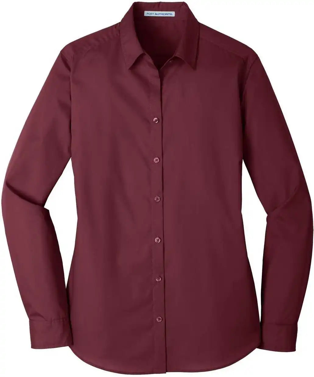Port Authority Lw100 Ladies Long Sleeve Carefree Poplin Shirt Burgundy