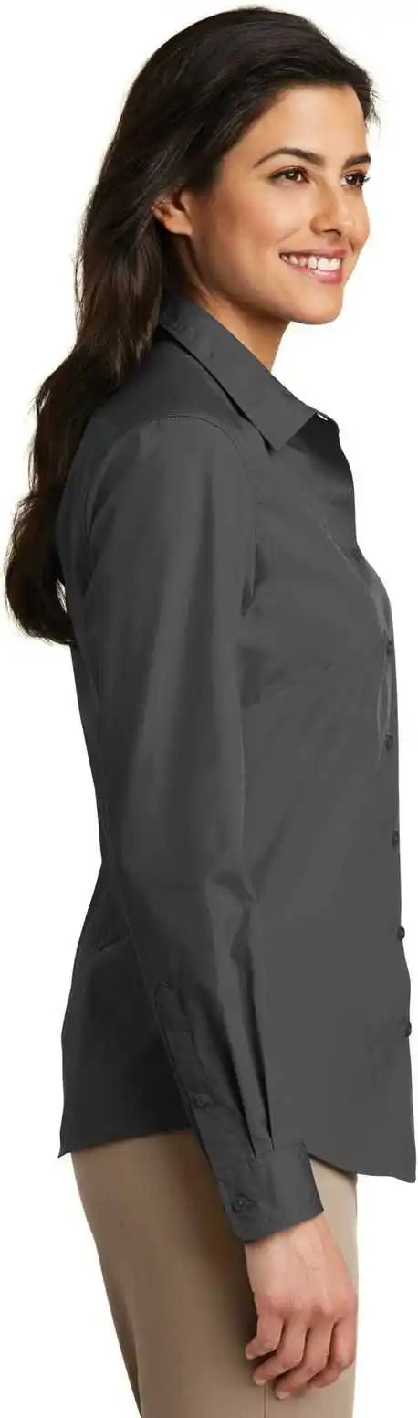 Port Authority Lw100 Ladies Long Sleeve Carefree Poplin Shirt Graphite