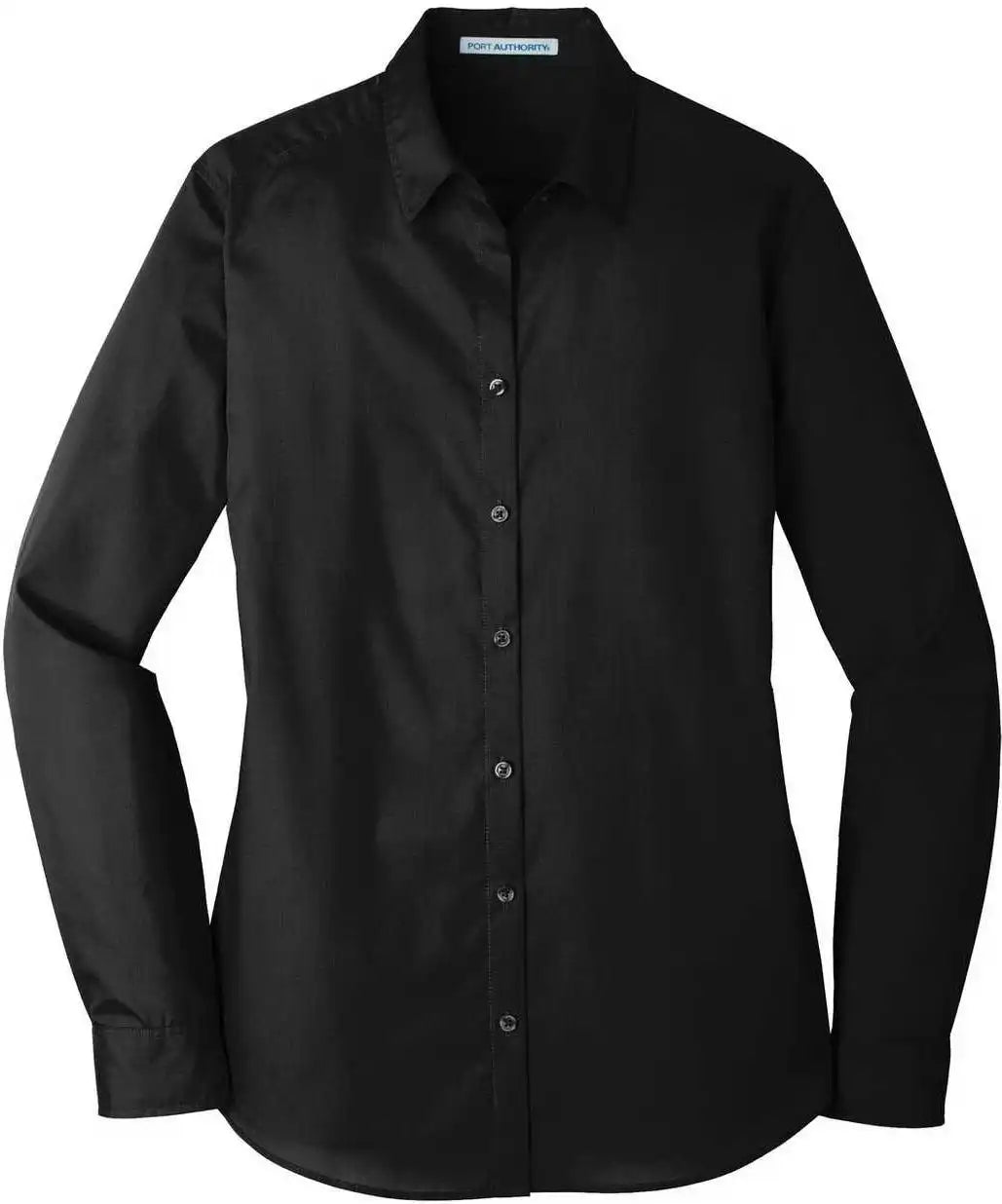 Port Authority Lw100 Ladies Long Sleeve Carefree Poplin Shirt Deep Black