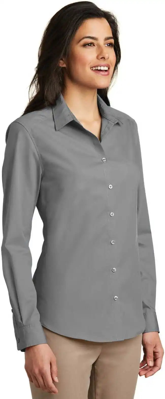 Port Authority Lw100 Ladies Long Sleeve Carefree Poplin Shirt - Gusty Gray