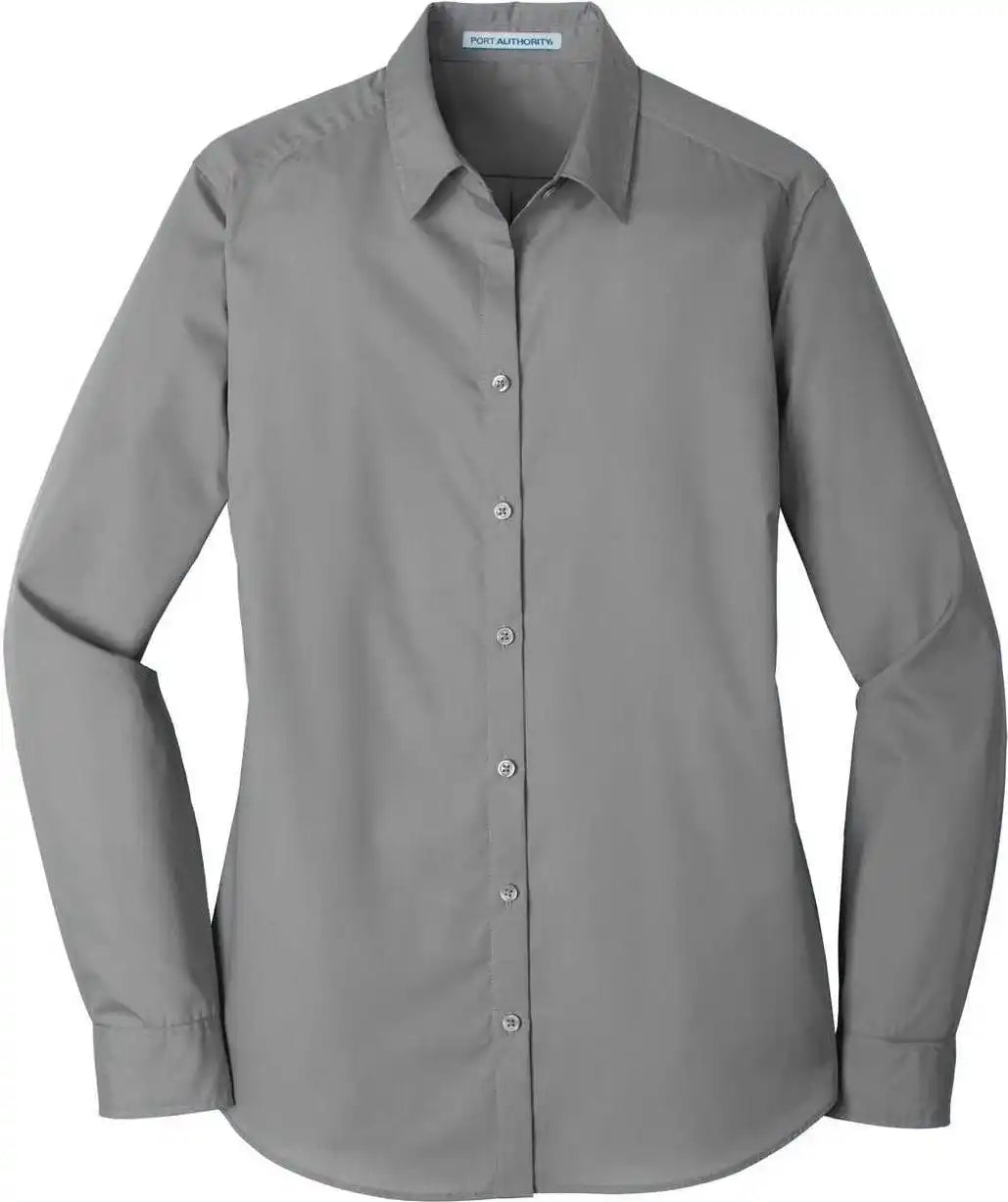 Port Authority Lw100 Ladies Long Sleeve Carefree Poplin Shirt - Gusty Gray
