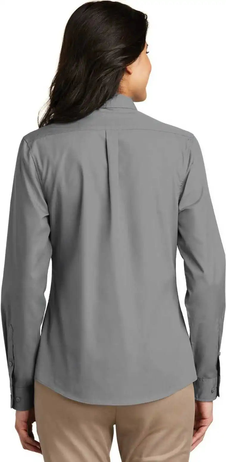 Port Authority Lw100 Ladies Long Sleeve Carefree Poplin Shirt Gusty Gray