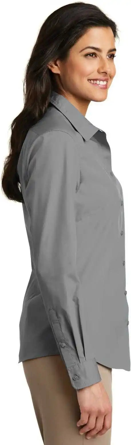 Port Authority Lw100 Ladies Long Sleeve Carefree Poplin Shirt - Gusty Gray