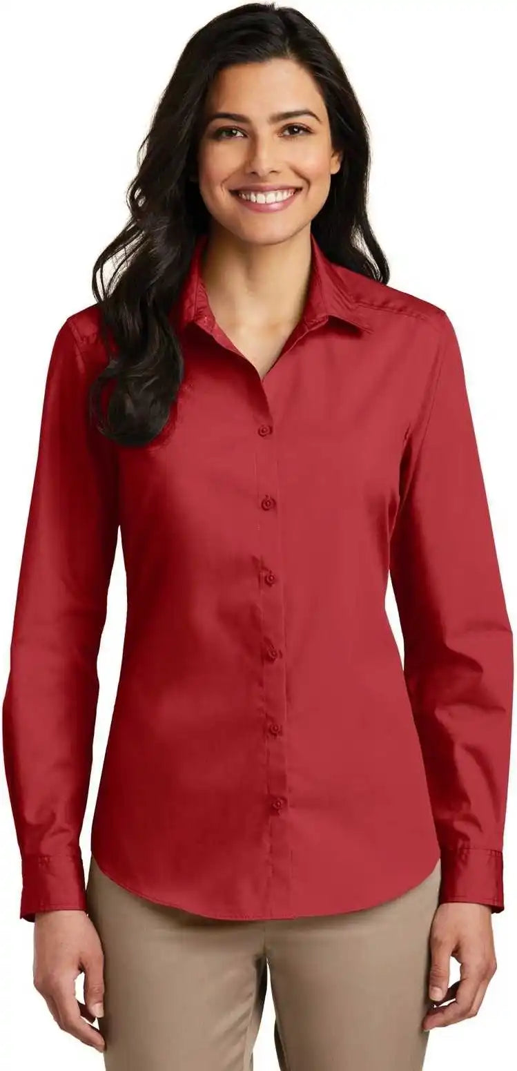 Port Authority Lw100 Ladies Long Sleeve Carefree Poplin Shirt Rich Red