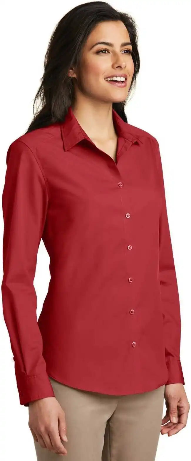 Port Authority Lw100 Ladies Long Sleeve Carefree Poplin Shirt Rich Red