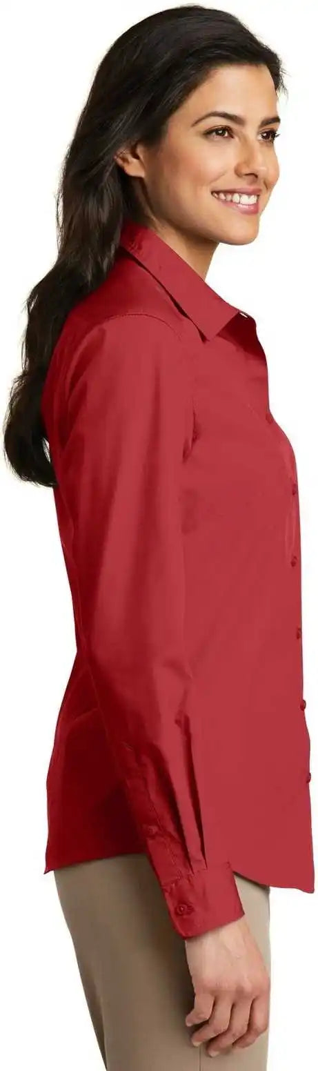 Port Authority Lw100 Ladies Long Sleeve Carefree Poplin Shirt Rich Red