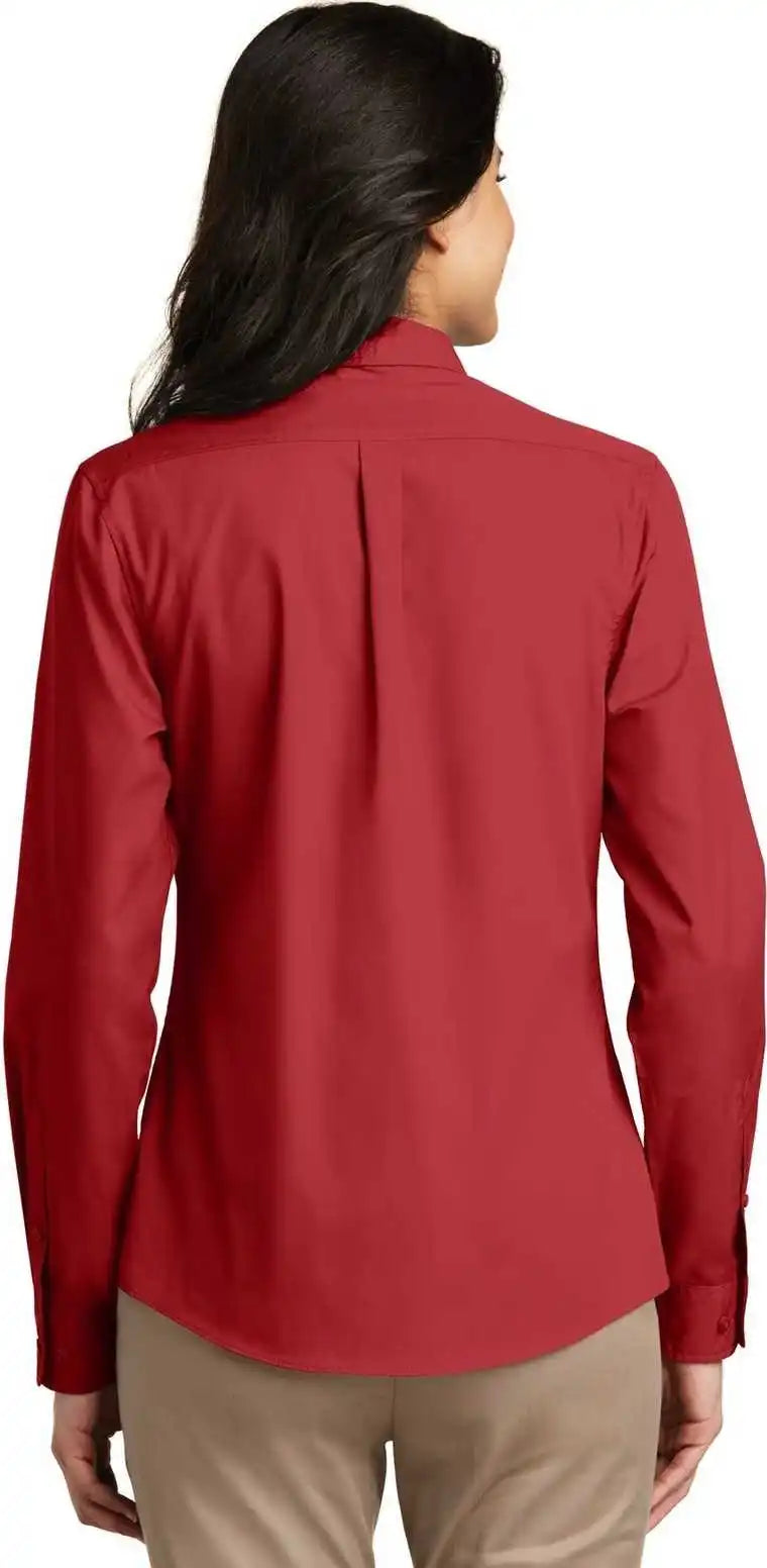Port Authority Lw100 Ladies Long Sleeve Carefree Poplin Shirt Rich Red
