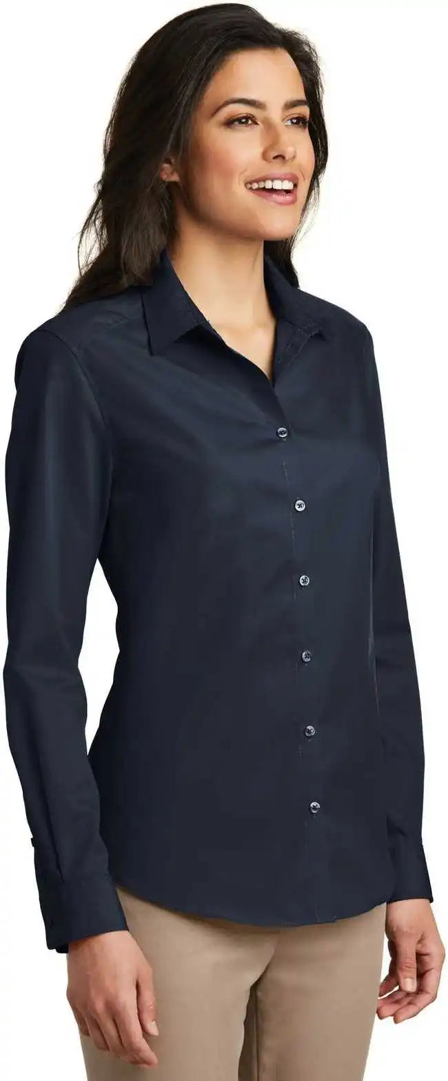 Port Authority Lw100 Ladies Long Sleeve Carefree Poplin Shirt - River Blue Navy