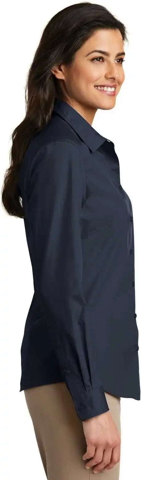 Port Authority Lw100 Ladies Long Sleeve Carefree Poplin Shirt - River Blue Navy