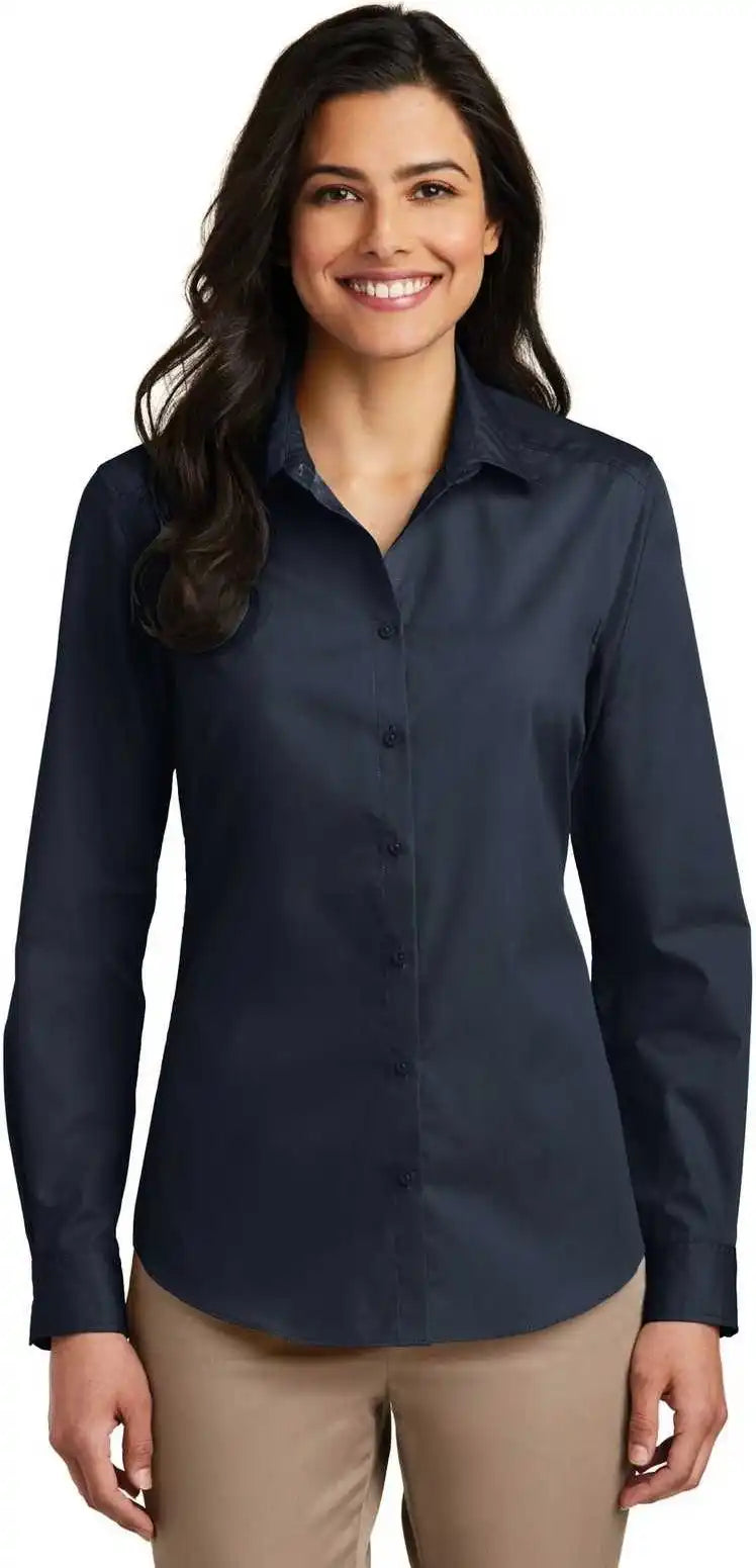 Port Authority Lw100 Ladies Long Sleeve Carefree Poplin Shirt - River Blue Navy