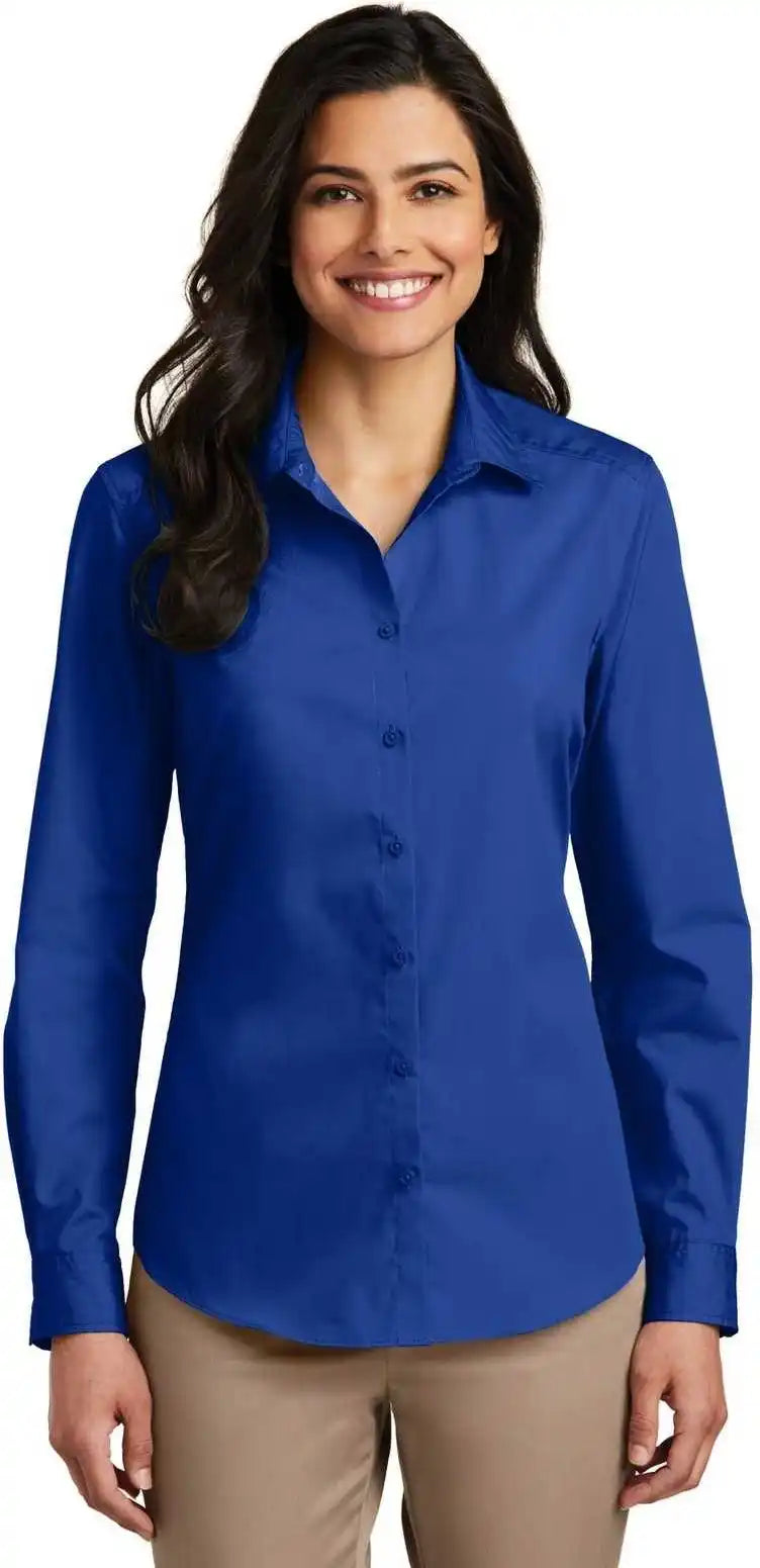 Port Authority Lw100 Ladies Long Sleeve Carefree Poplin Shirt - True Royal