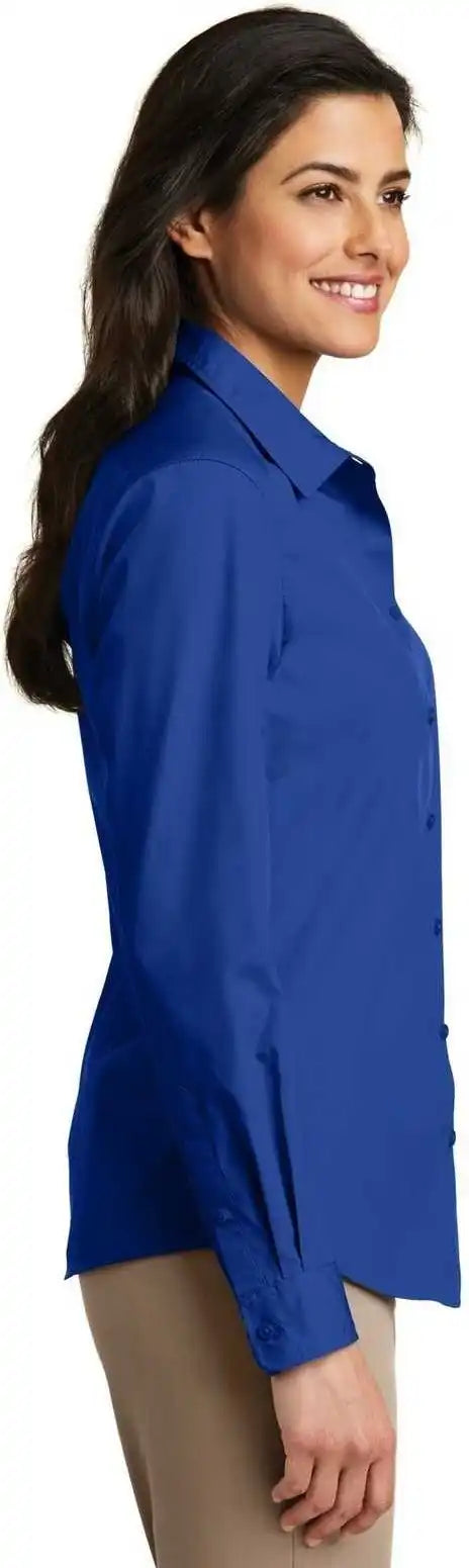 Port Authority Lw100 Ladies Long Sleeve Carefree Poplin Shirt True Royal