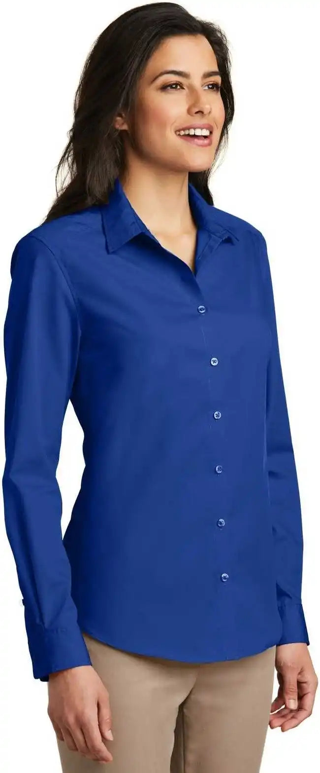 Port Authority Lw100 Ladies Long Sleeve Carefree Poplin Shirt True Royal