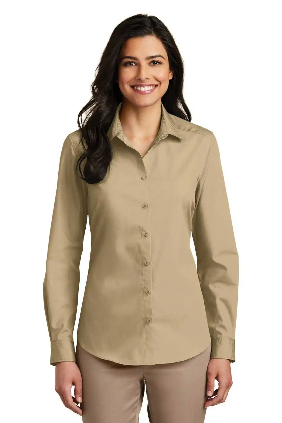 Port Authority Lw100 Ladies Long Sleeve Carefree Poplin Shirt Wheat