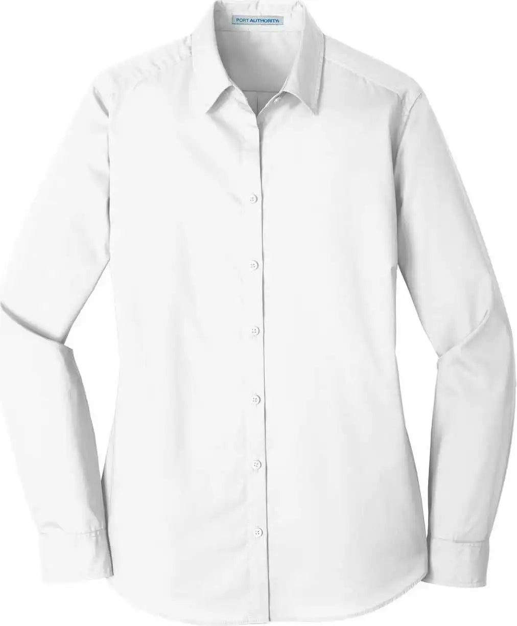 Port Authority Lw100 Ladies Long Sleeve Carefree Poplin Shirt White