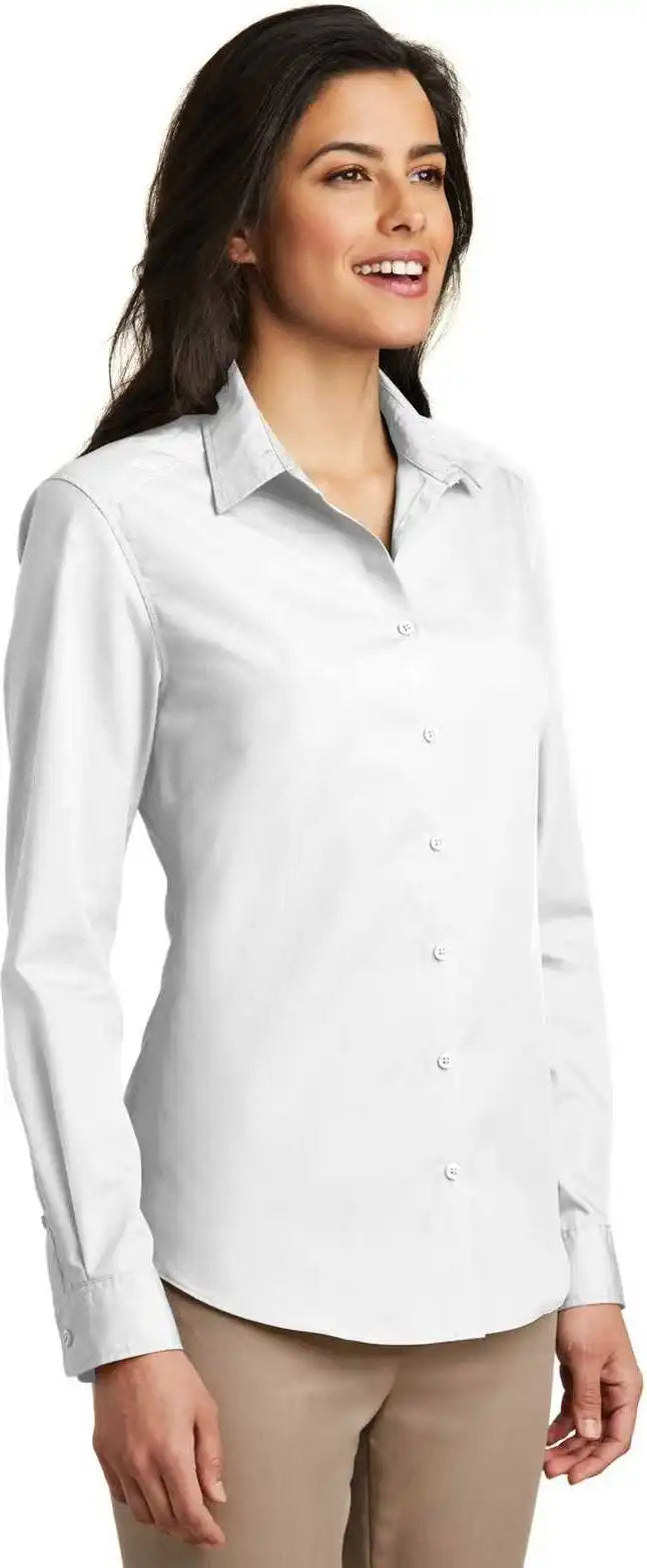 Port Authority Lw100 Ladies Long Sleeve Carefree Poplin Shirt White