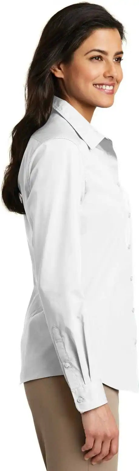 Port Authority Lw100 Ladies Long Sleeve Carefree Poplin Shirt White