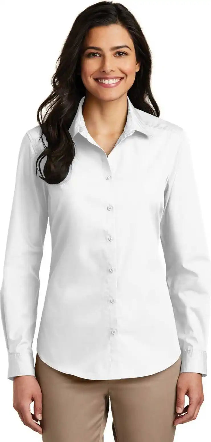 Port Authority Lw100 Ladies Long Sleeve Carefree Poplin Shirt White
