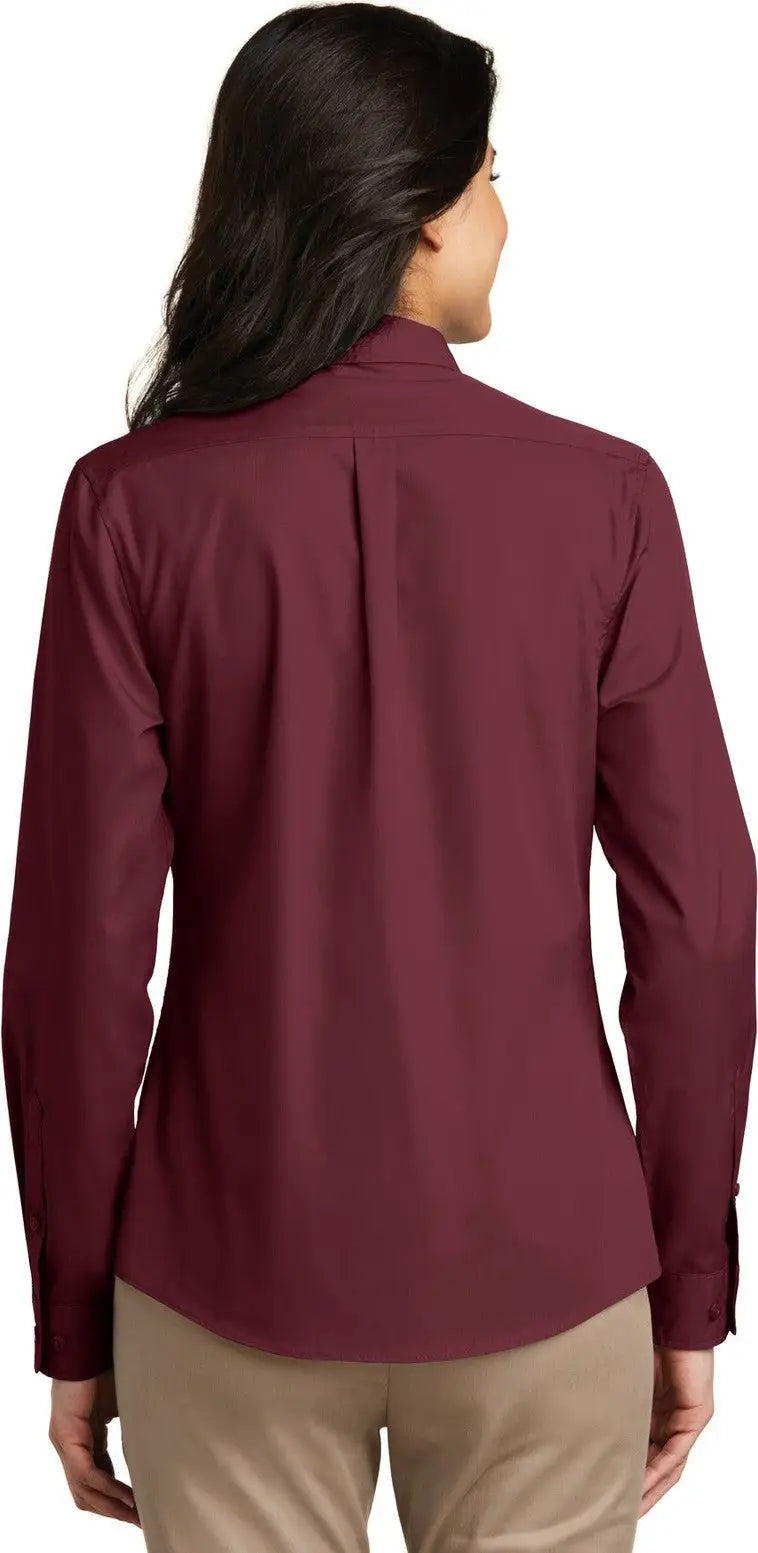 Port Authority Lw100 Women’s Long Sleeve Carefree Poplin Shirt - Burgundy