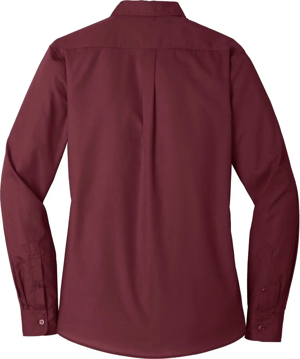 Port Authority Lw100 Women’s Long Sleeve Carefree Poplin Shirt - Burgundy