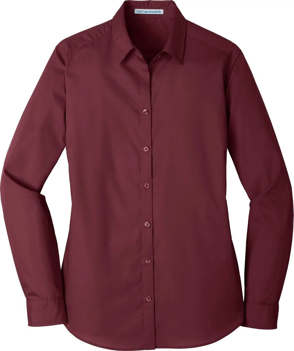 Port Authority Lw100 Women’s Long Sleeve Carefree Poplin Shirt - Burgundy