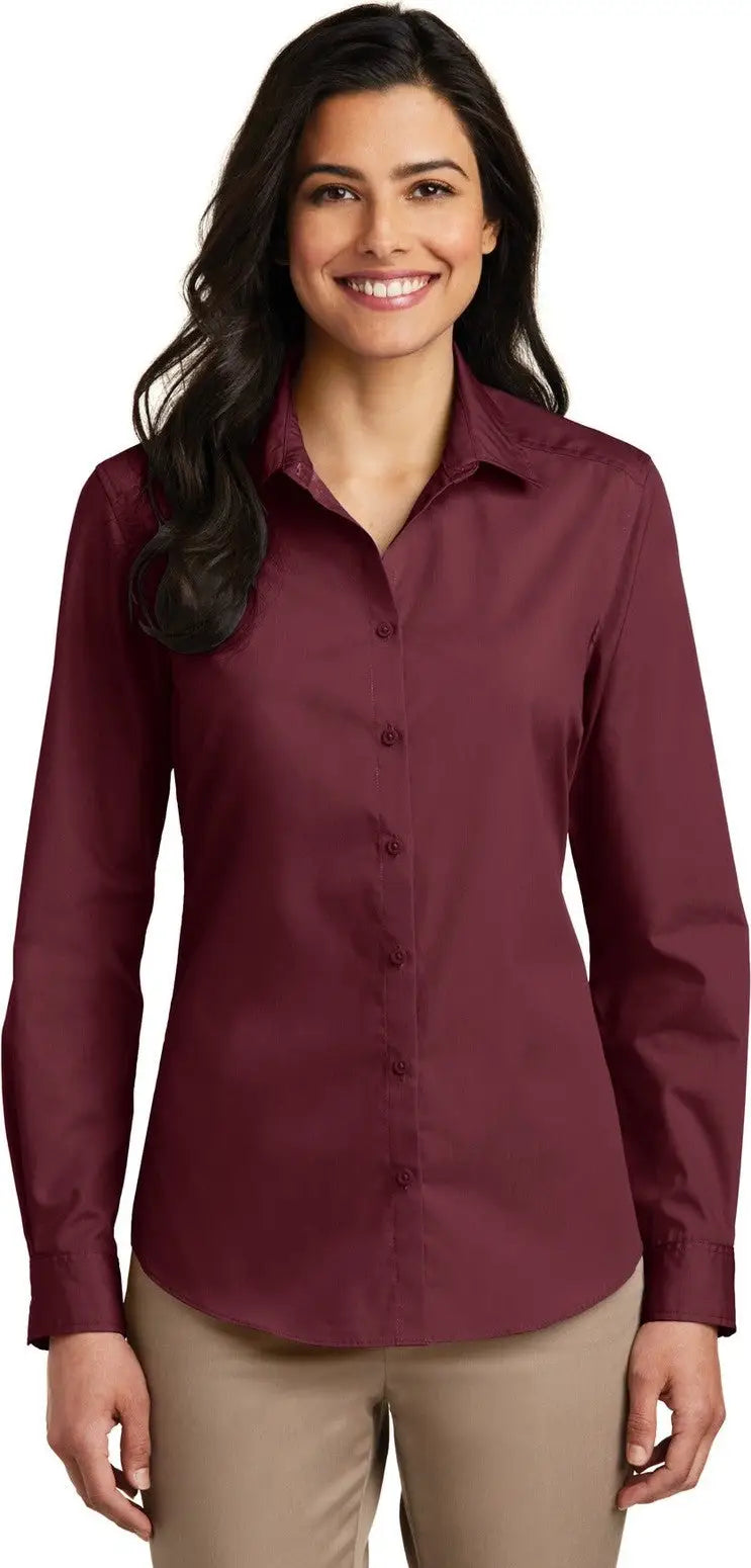 Port Authority Lw100 Women’s Long Sleeve Carefree Poplin Shirt - Burgundy - Ladies Xs