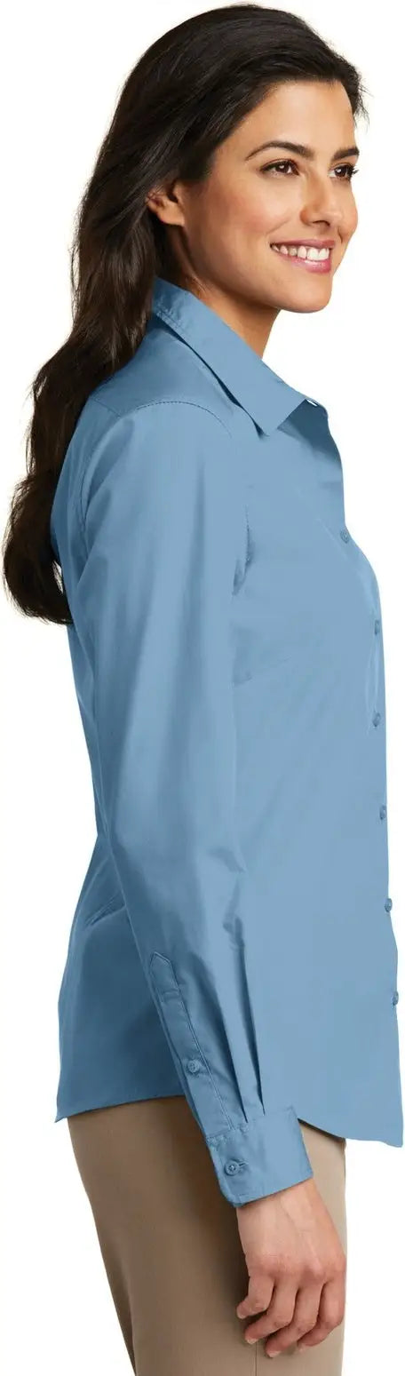 Port Authority Lw100 Women’s Long Sleeve Carefree Poplin Shirt - Carolina Blue