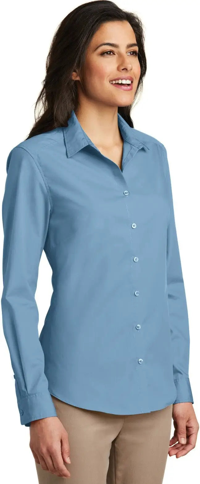 Port Authority Lw100 Women’s Long Sleeve Carefree Poplin Shirt - Carolina Blue