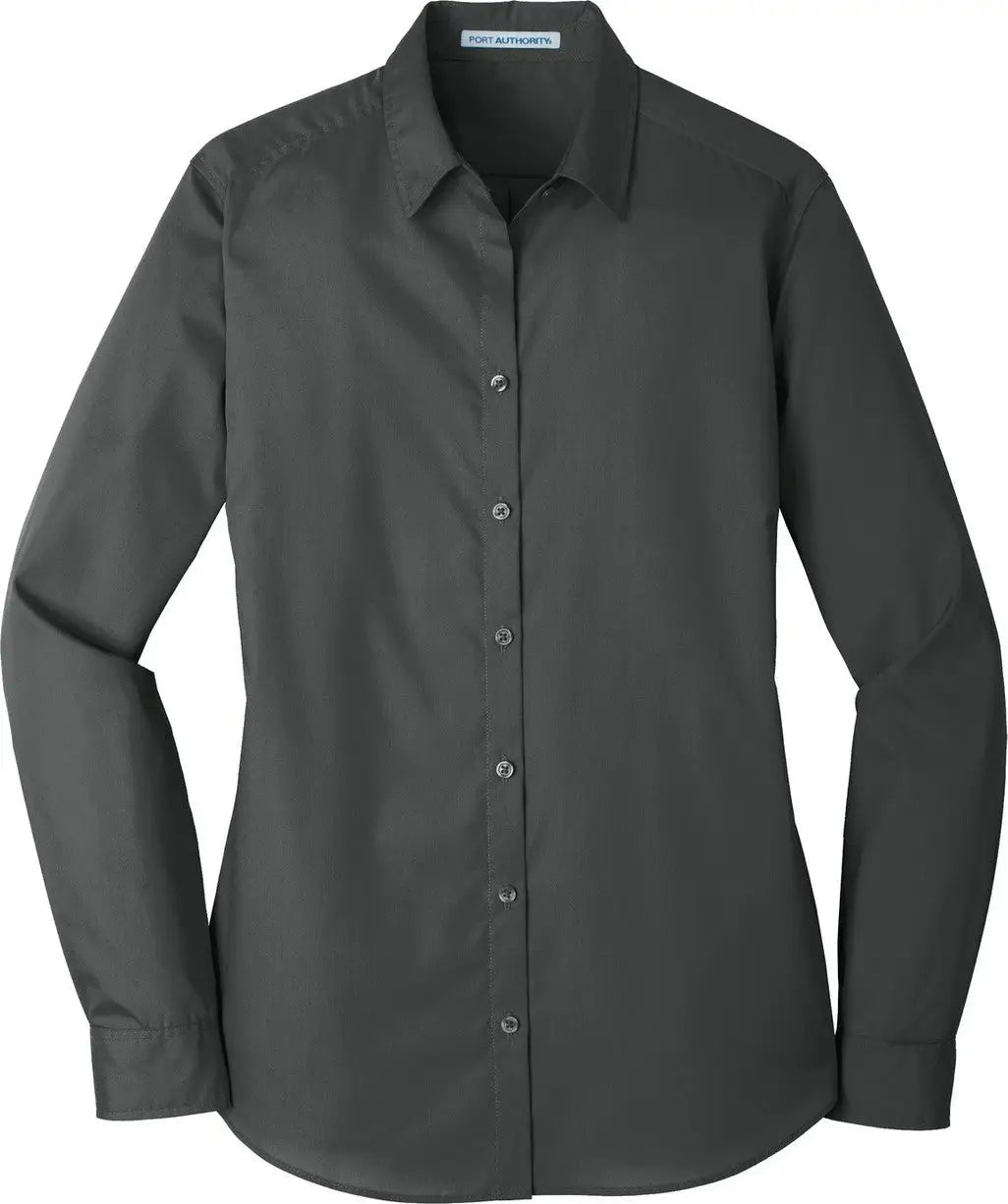 Port Authority Lw100 Women’s Long Sleeve Carefree Poplin Shirt - Graphite