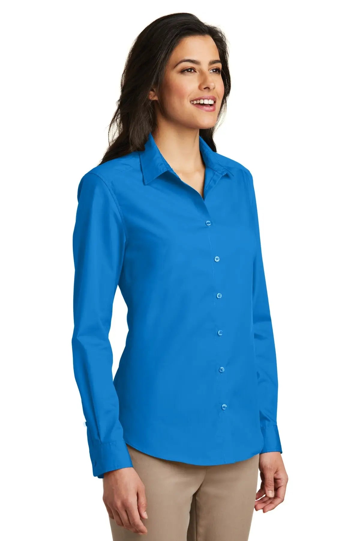 Port Authority Lw100 Women’s Long Sleeve Carefree Poplin Shirt - Coastal Blue