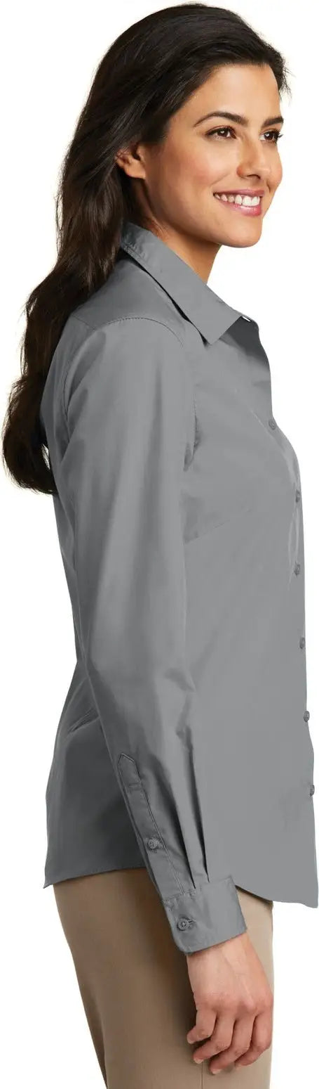 Port Authority Lw100 Women’s Long Sleeve Carefree Poplin Shirt - Gusty Gray