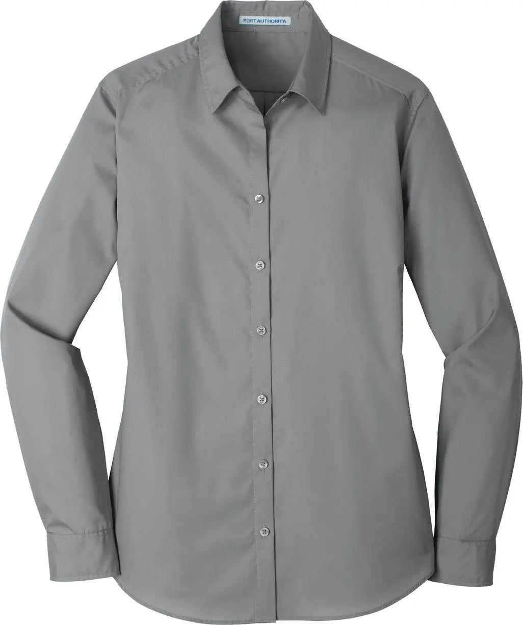 Port Authority Lw100 Women’s Long Sleeve Carefree Poplin Shirt - Gusty Gray