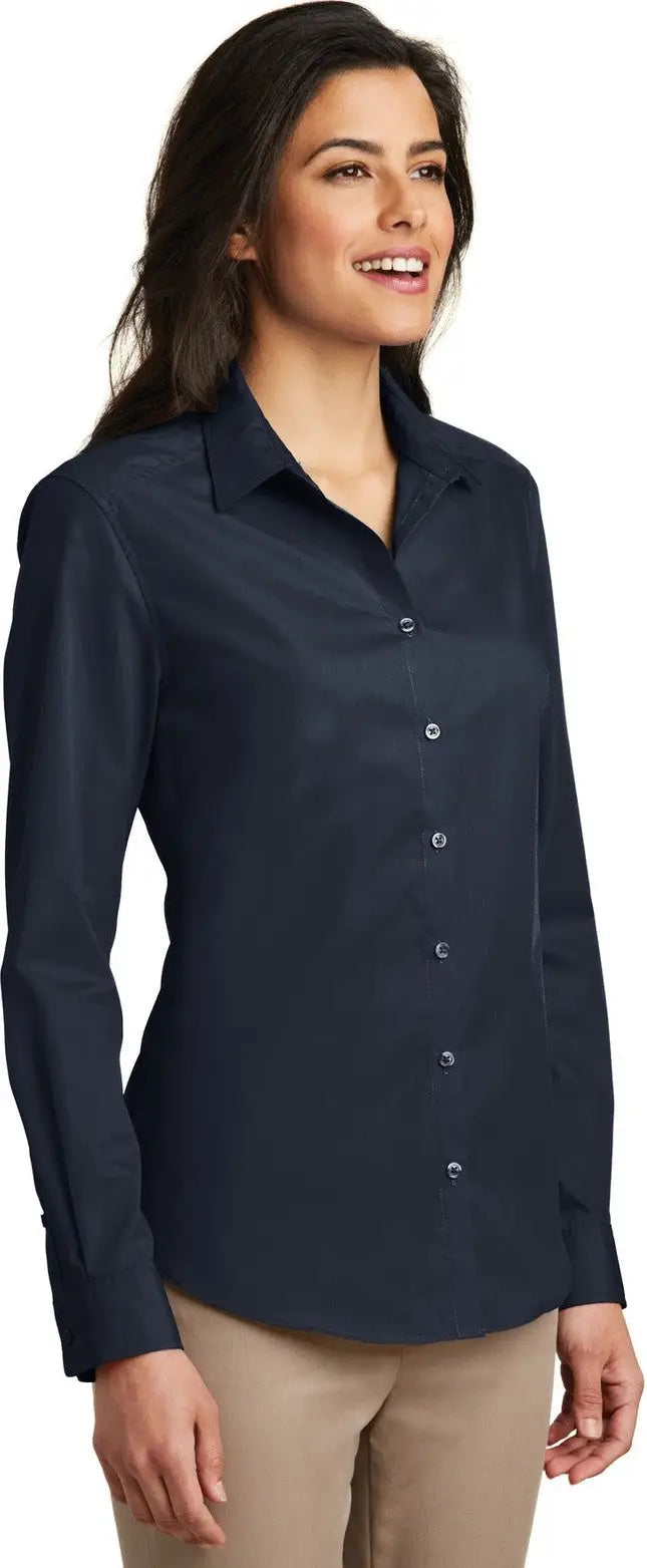 Port Authority Lw100 Women’s Long Sleeve Carefree Poplin Shirt - River Blue Navy