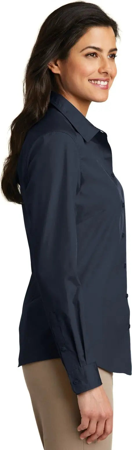 Port Authority Lw100 Women’s Long Sleeve Carefree Poplin Shirt - River Blue Navy