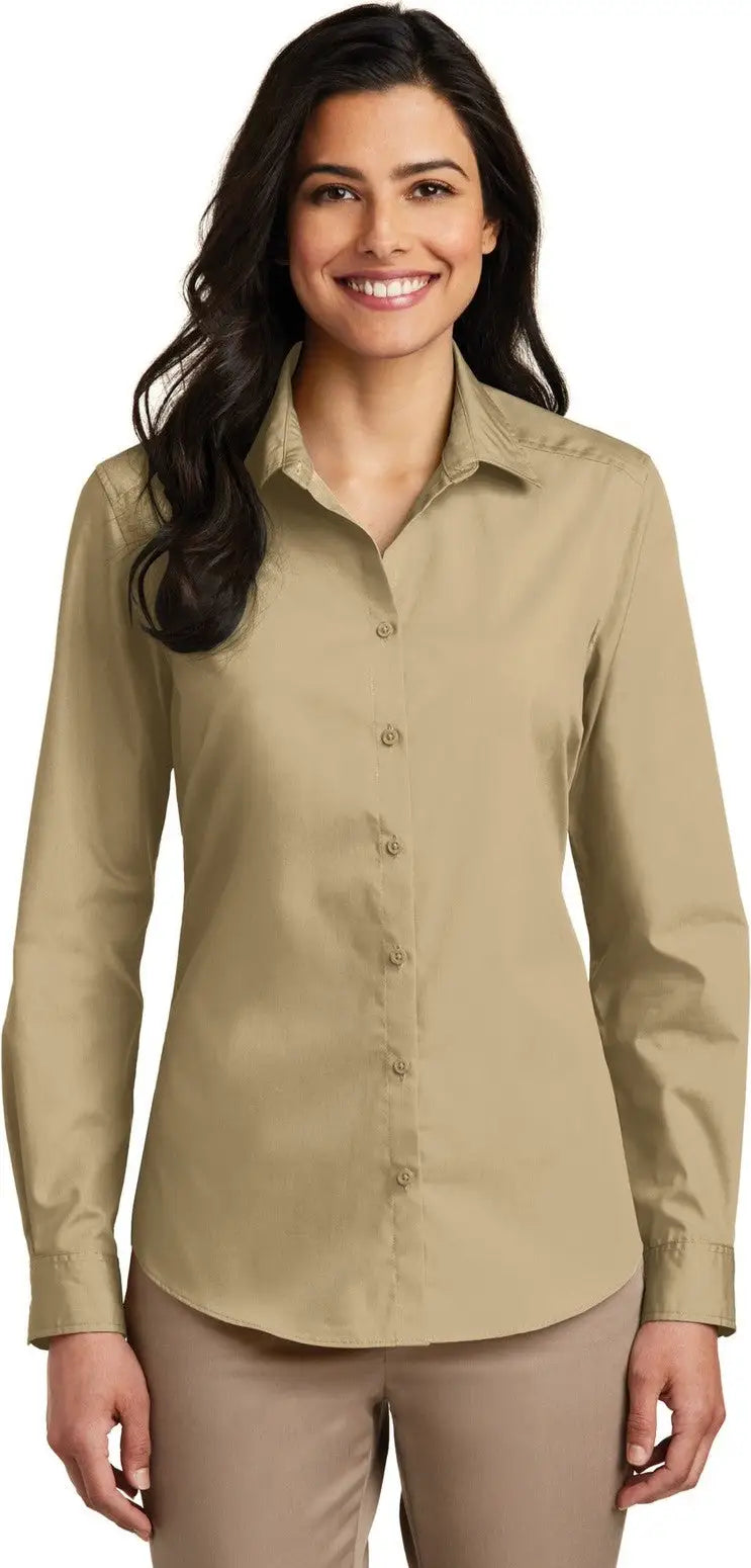 Port Authority Lw100 Women’s Long Sleeve Carefree Poplin Shirt - Wheat - Ladies Xs