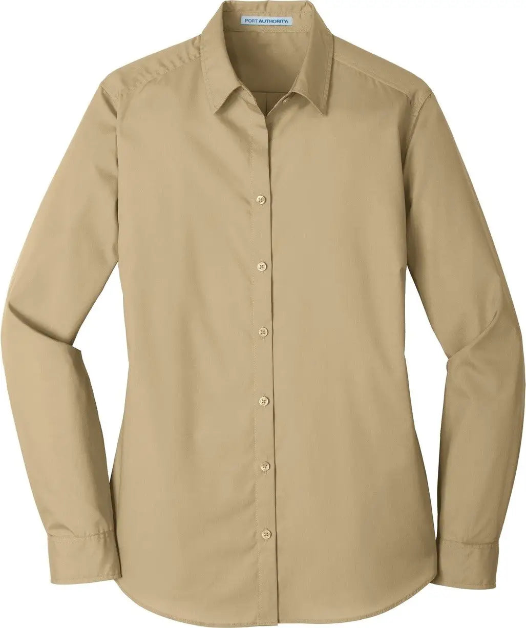 Port Authority Lw100 Women’s Long Sleeve Carefree Poplin Shirt - Wheat