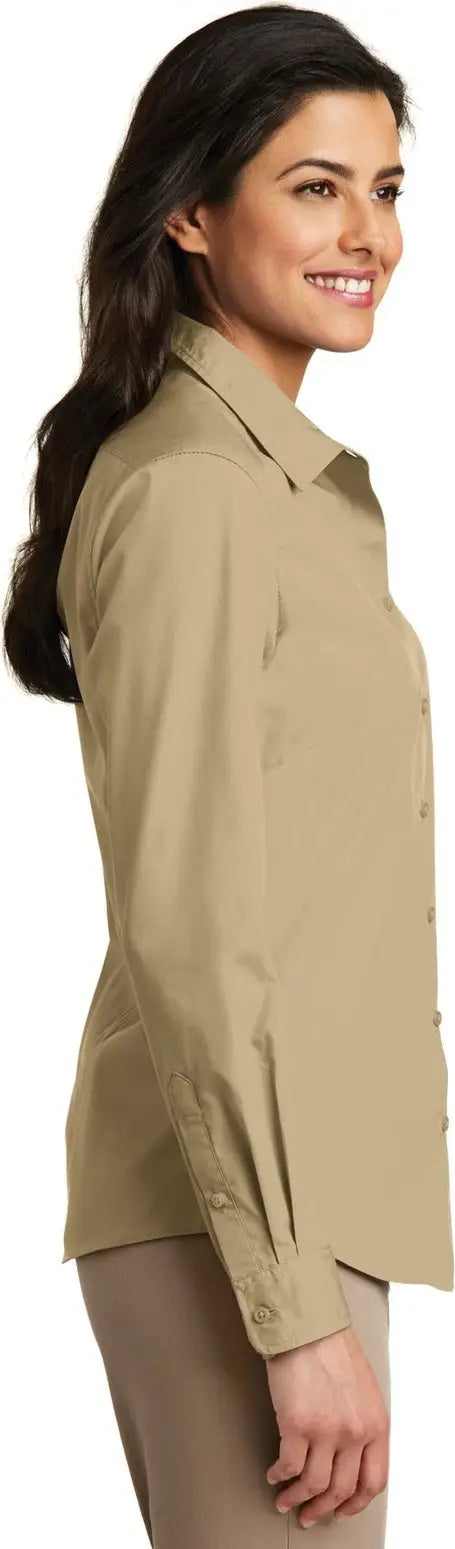 Port Authority Lw100 Women’s Long Sleeve Carefree Poplin Shirt - Wheat