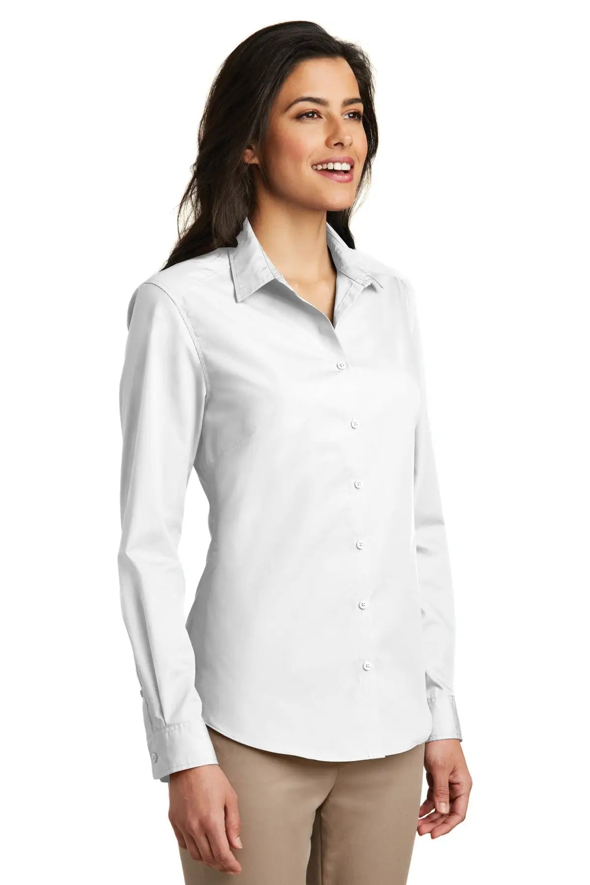 Port Authority Lw100 Women’s Long Sleeve Carefree Poplin Shirt - White