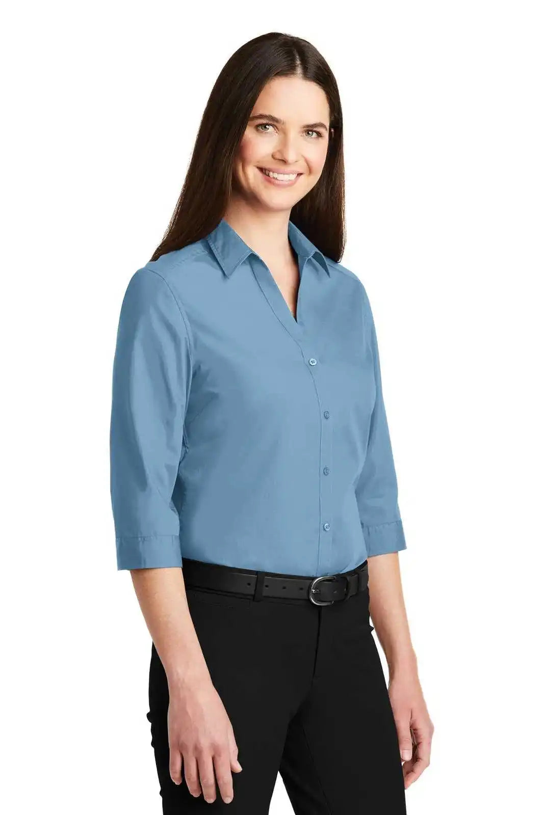 Port Authority Lw102 Ladies 3/4-sleeve Carefree Poplin Shirt - Carolina Blue