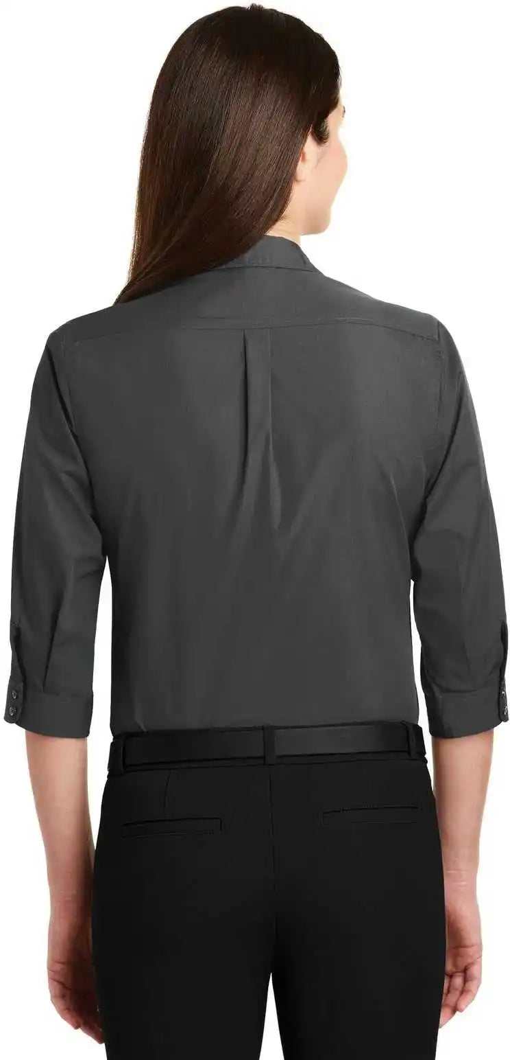 Port Authority Lw102 Ladies 3/4-sleeve Carefree Poplin Shirt - Graphite