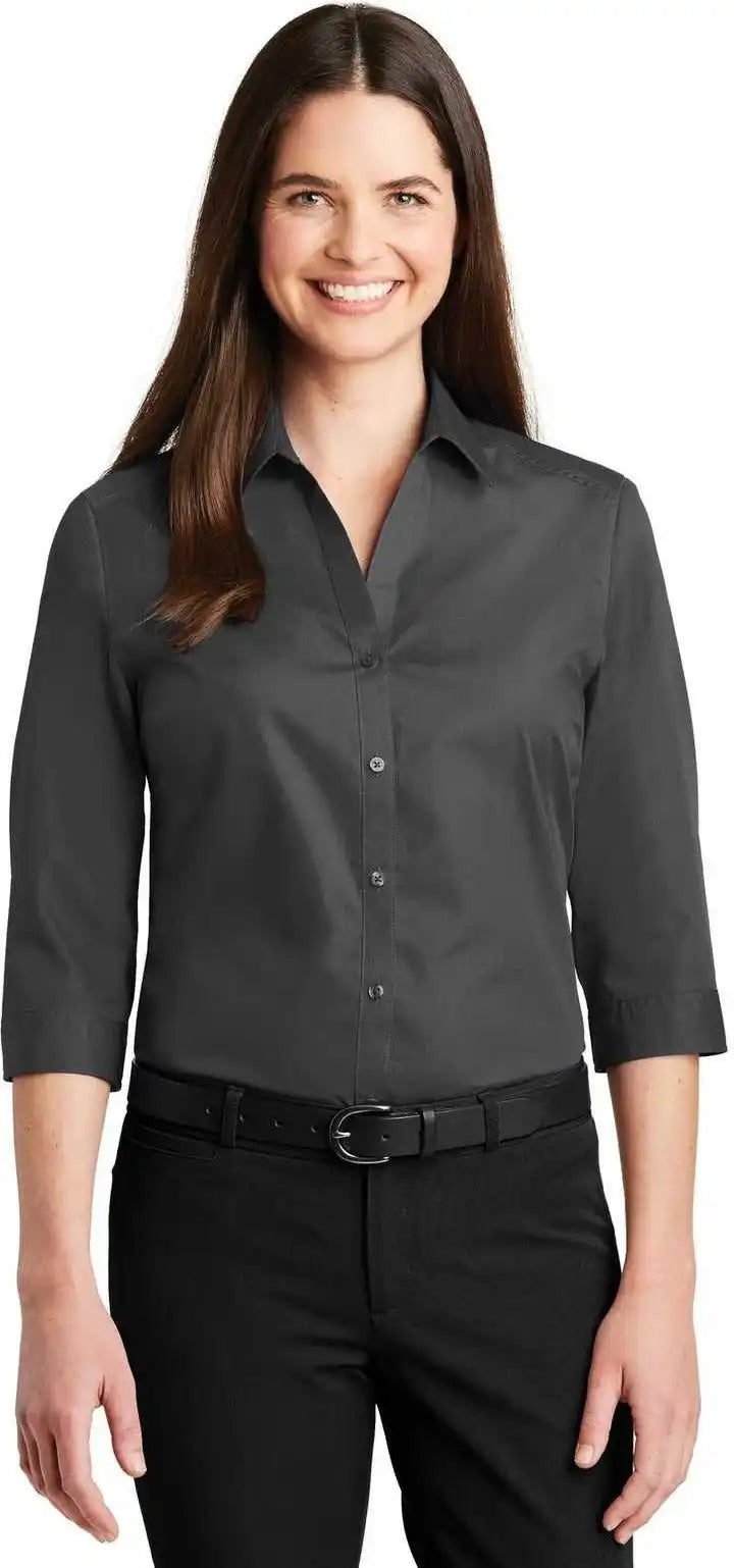 Port Authority Lw102 Ladies 3/4-sleeve Carefree Poplin Shirt - Graphite